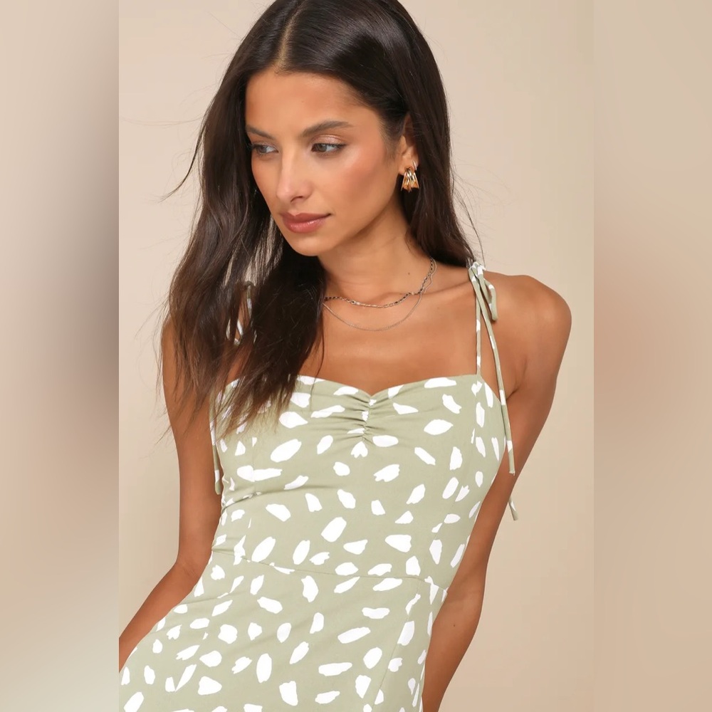 NWOT Lulus Party in Paris Green Print Tie Strap Midi Dress - Picture 4 of 7